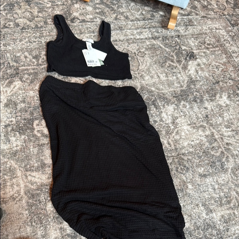 Black Ribbed Two-Piece Set maternity net